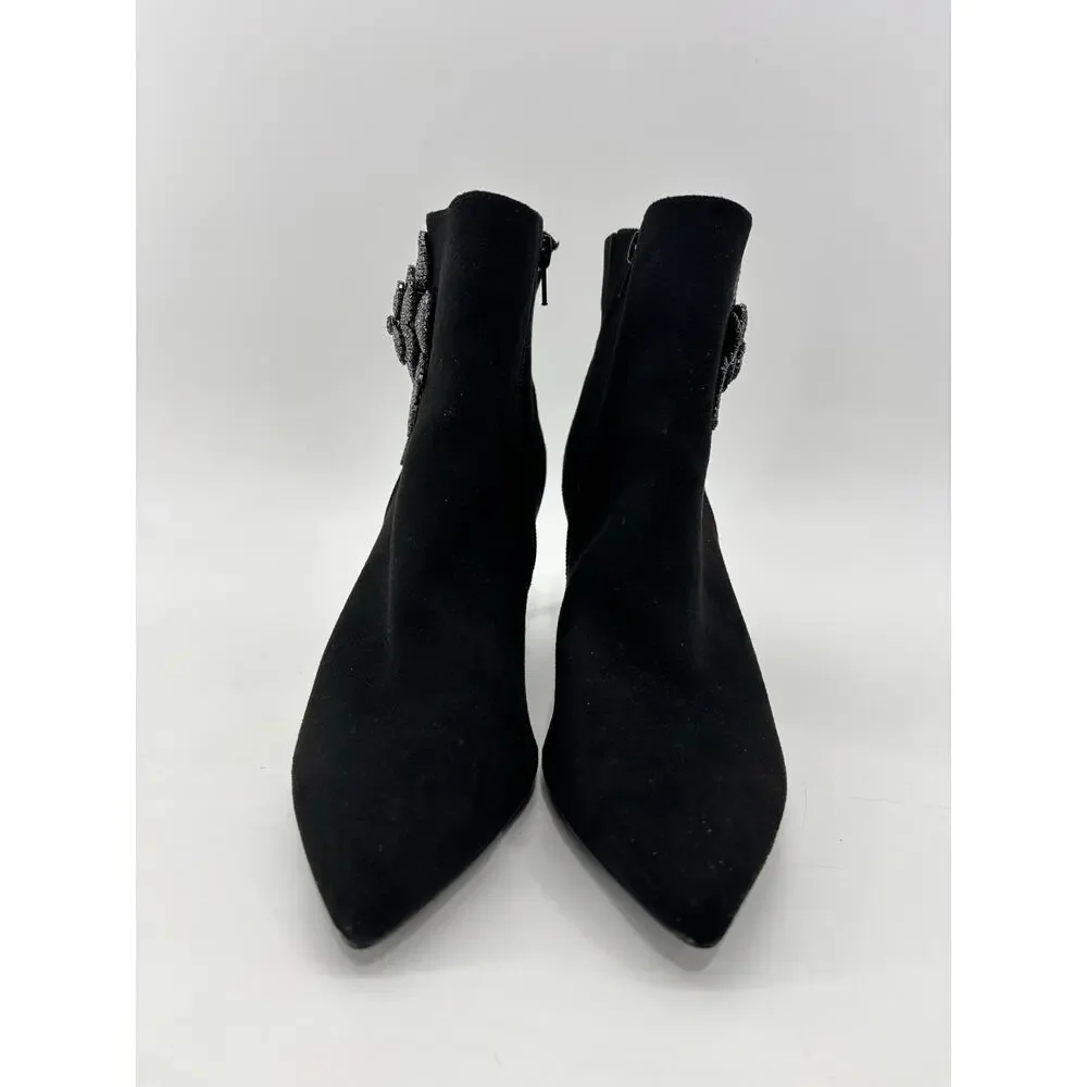 White House Black Market Size 9M Womens Black Booties Rhinestone Accents